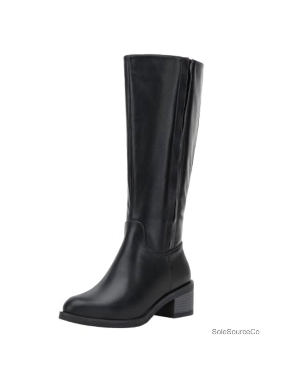 Knee High Riding Boots Faux Leather Block Heel Round Toe Womens